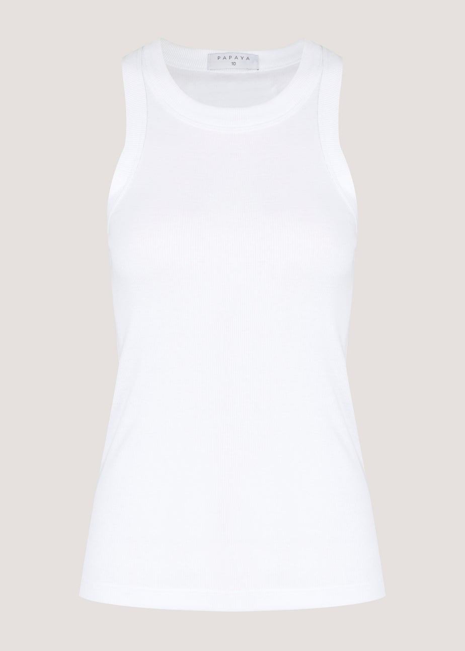White High Neck Ribbed Vest Top