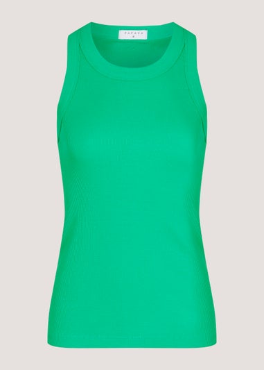 Green High Neck Ribbed Vest Top