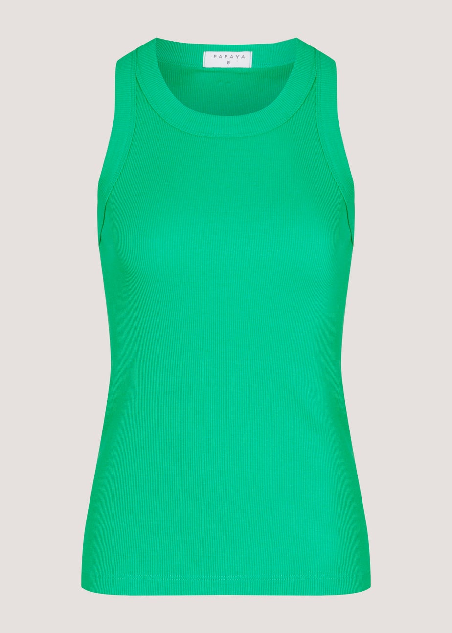 Green High Neck Ribbed Vest Top