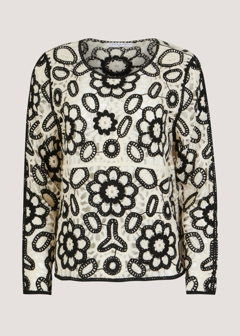 Monochrome Lace Long Sleeve Top