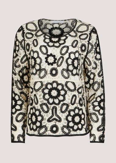 Monochrome Lace Long Sleeve Top