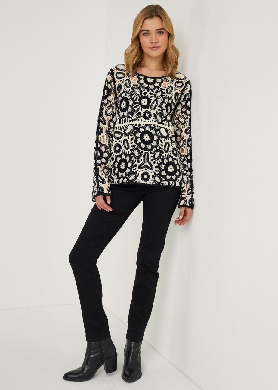 Monochrome Lace Long Sleeve Top