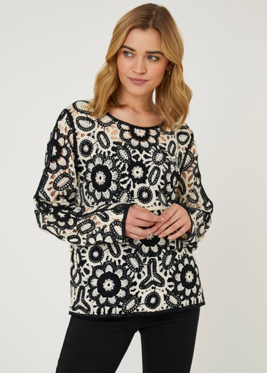 Monochrome Lace Long Sleeve Top