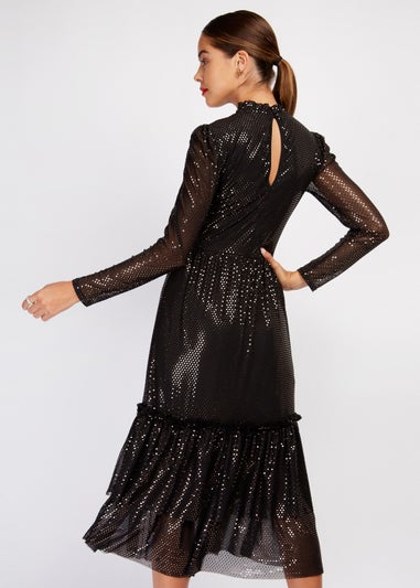 Girls on Film Black Copper Foil Mesh Maxi Dress
