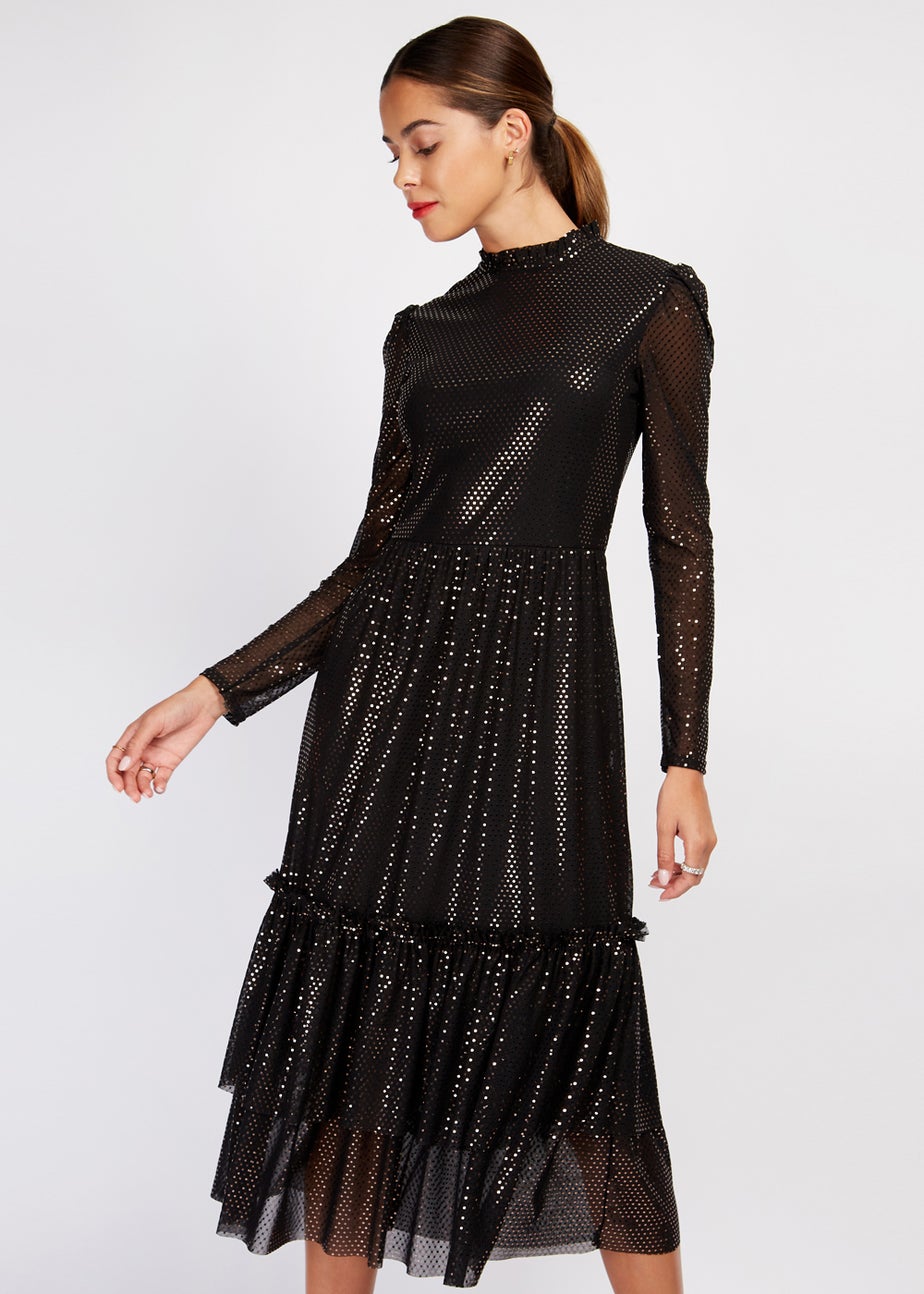 Girls on Film Black Copper Foil Mesh Maxi Dress