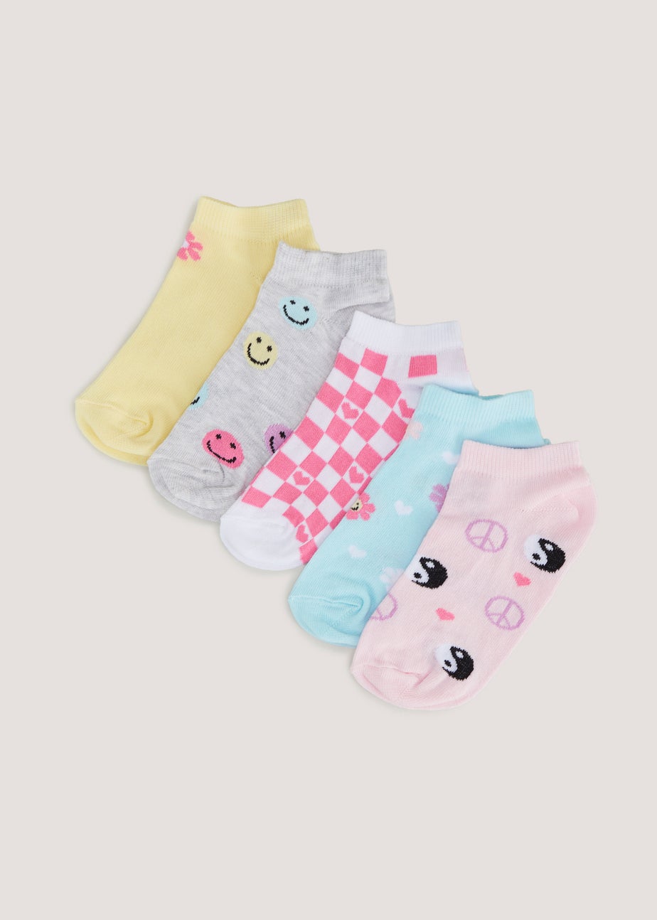 Girls 5 Pack Smiley Trainer Socks (Younger 6-Older 5.5)