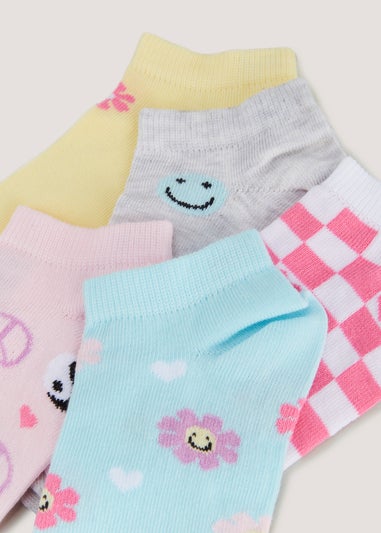 Girls 5 Pack Smiley Trainer Socks (Younger 6-Older 5.5)