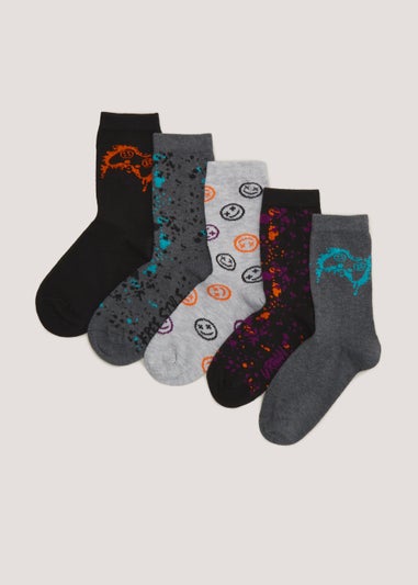 Kids 5 Pack Gamer Ankle Socks (Younger 6-Older 6.5)
