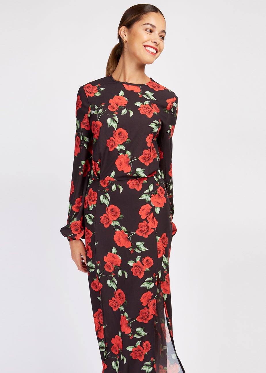 Girls on Film by Dani Dyer Black Floral Crepe Maxi Dress