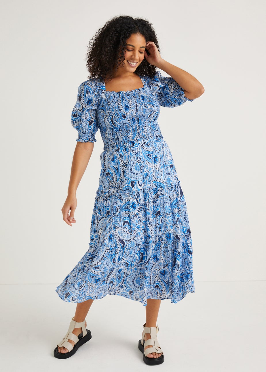 Blue Paisley Shirred Co-Ord Crop Top