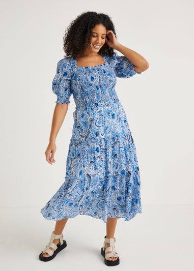 Blue Paisley Shirred Co-Ord Crop Top