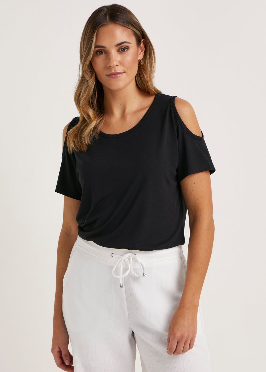 Black Longline Cold Shoulder T-Shirt