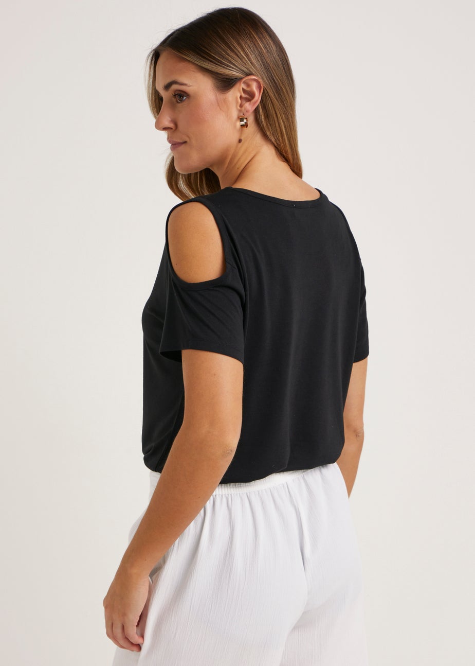 Black Longline Cold Shoulder T-Shirt