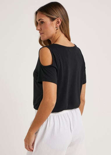 Black Longline Cold Shoulder T-Shirt
