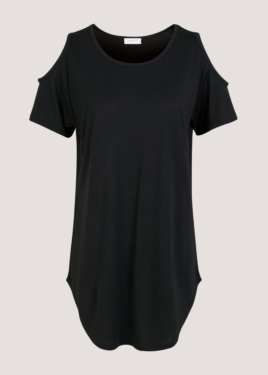 Black Longline Cold Shoulder T-Shirt