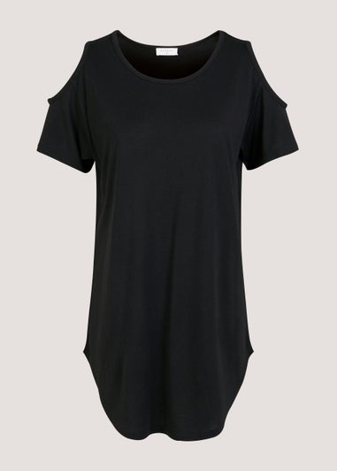 Black Longline Cold Shoulder T-Shirt