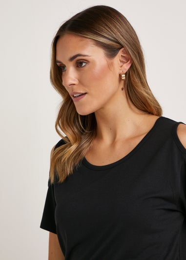 Black Longline Cold Shoulder T-Shirt