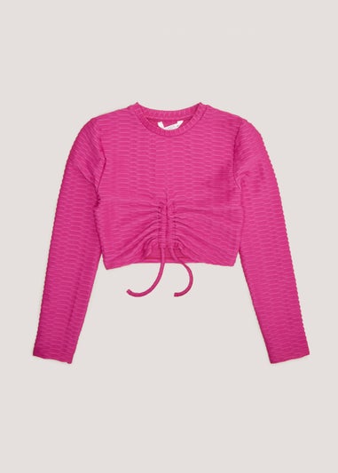 Girls Candy Couture Pink Ruched Long Sleeve Top (9-16yrs)