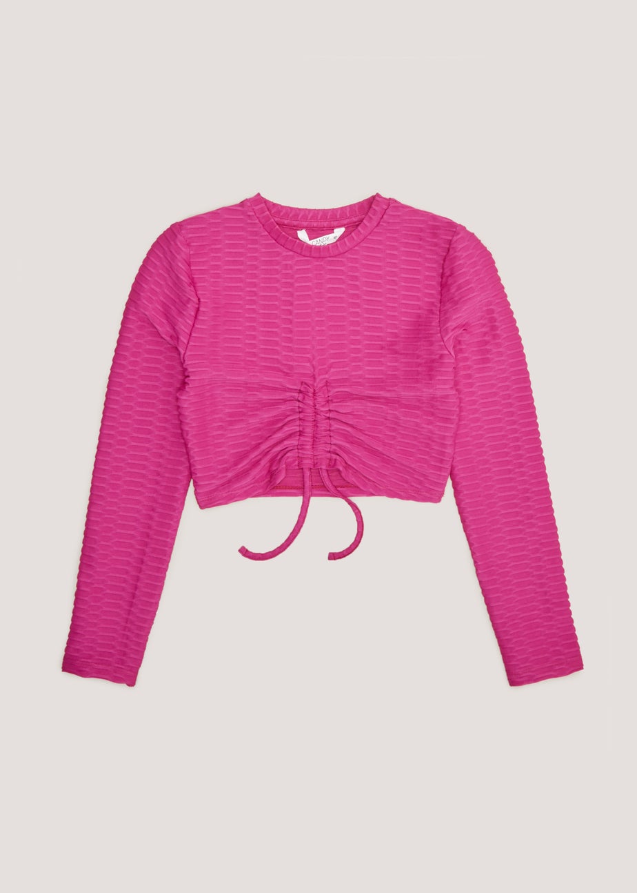 Girls Candy Couture Pink Ruched Long Sleeve Top (9-16yrs)