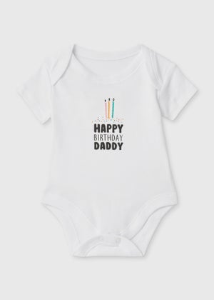 Baby White Happy Birthday Daddy Bodysuit (Tiny Baby-12mths) Matalan