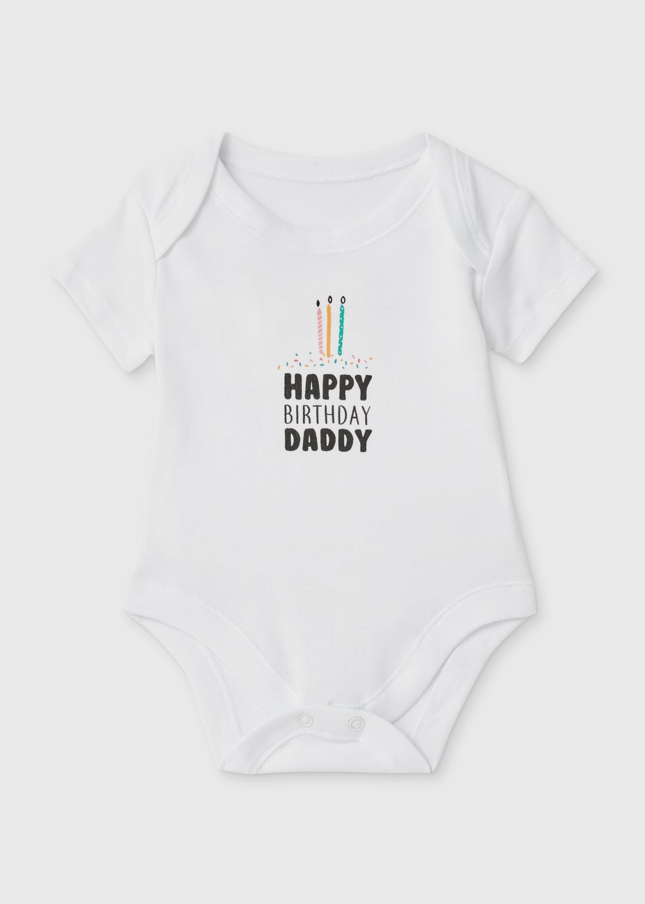 Baby White Happy Birthday Daddy Bodysuit (Tiny Baby-12mths)