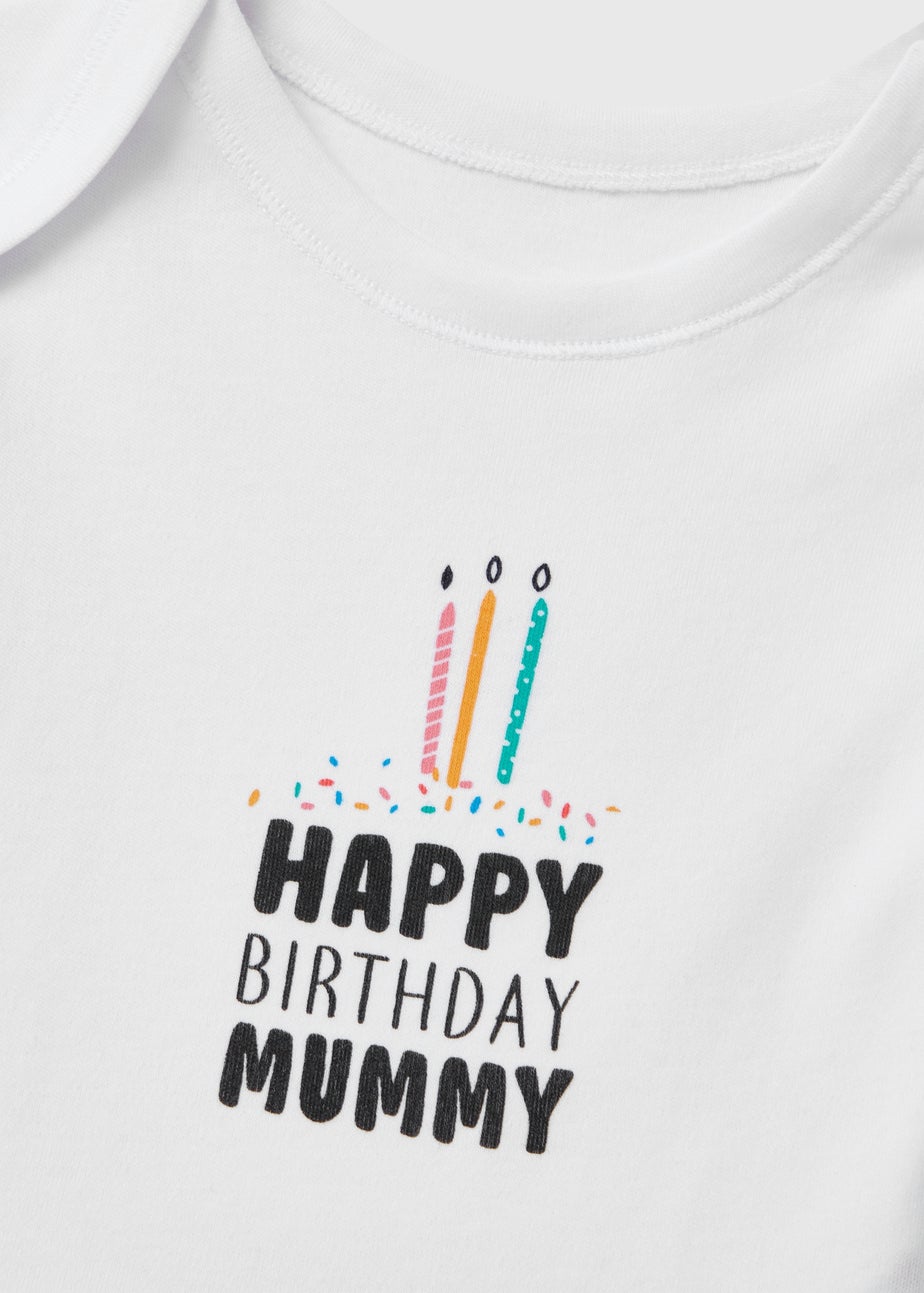 Baby White Happy Birthday Mummy Bodysuit (Tiny Baby-12mths)