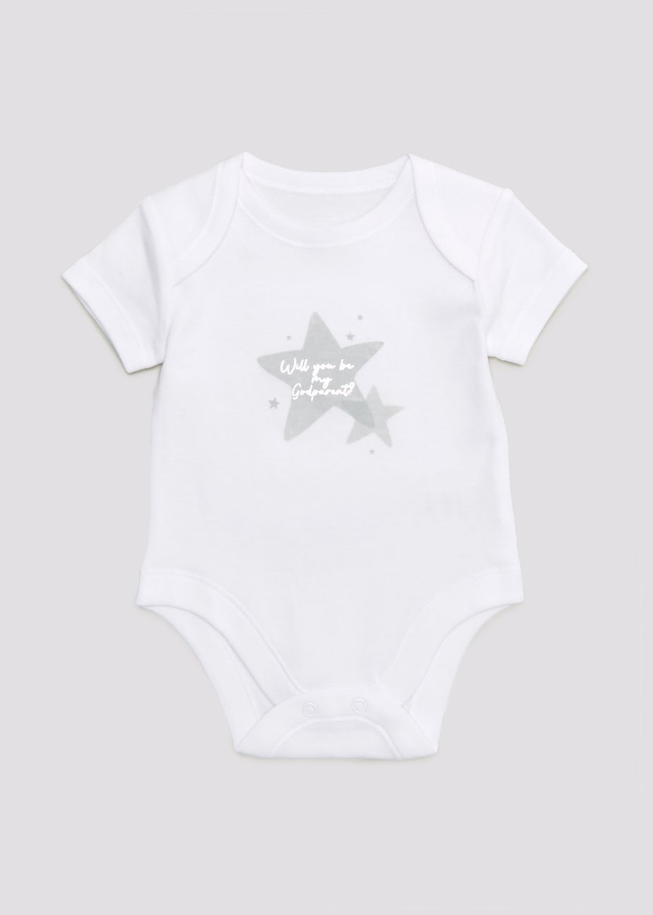 Baby White Godparent Announcement Bodysuit (Newborn-3mths)