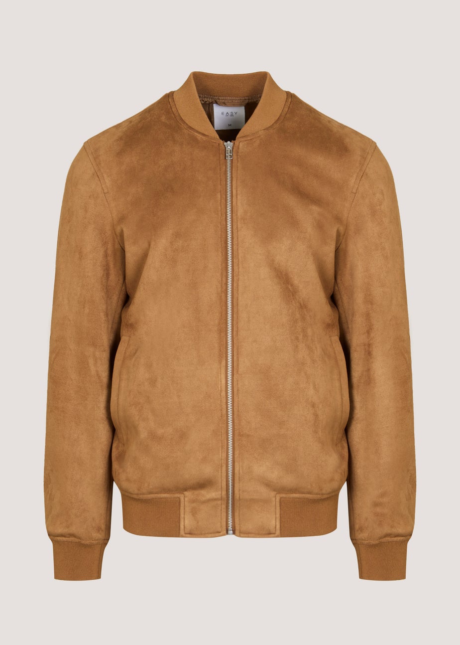 Brown Faux Suede Bomber Jacket