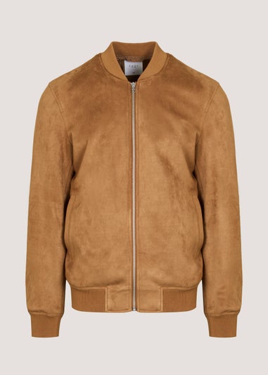 Brown Faux Suede Bomber Jacket