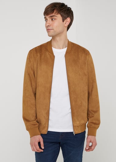 Brown Faux Suede Bomber Jacket