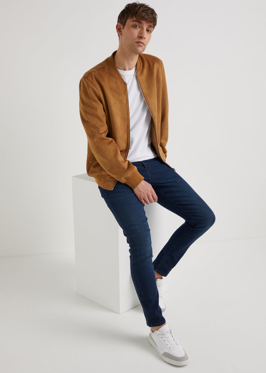 Brown Faux Suede Bomber Jacket