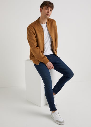 Brown Faux Suede Bomber Jacket