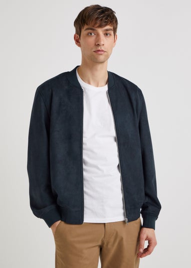Navy Faux Suede Bomber Jacket