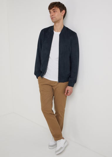 Navy Faux Suede Bomber Jacket