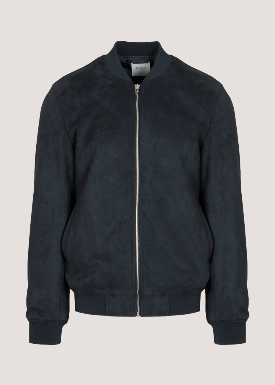 Navy Faux Suede Bomber Jacket