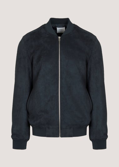 Navy Faux Suede Bomber Jacket