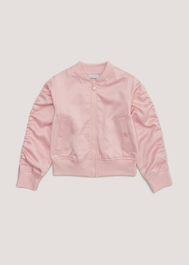 Girls Pink Satin Bomber Jacket (4-13yrs)