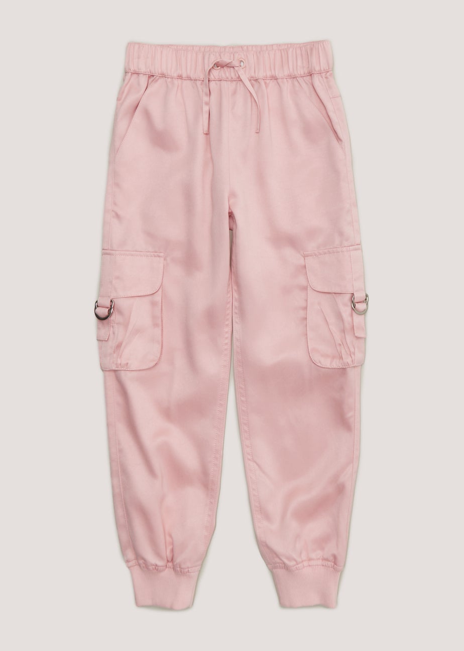 Girls Pink Satin Cargo Joggers (4-13yrs) Matalan