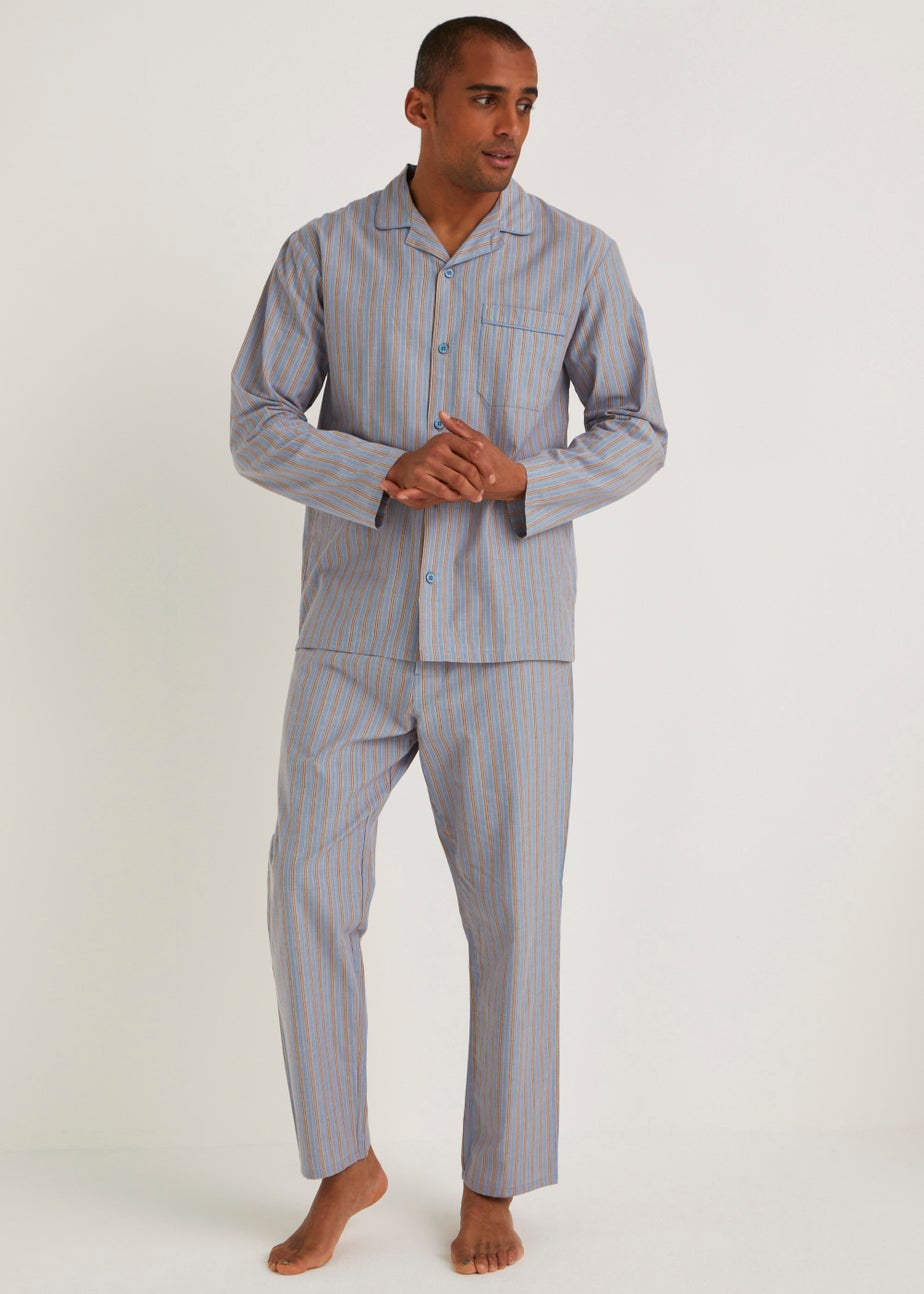 Blue Stripe Woven Button Up Pyjama Set