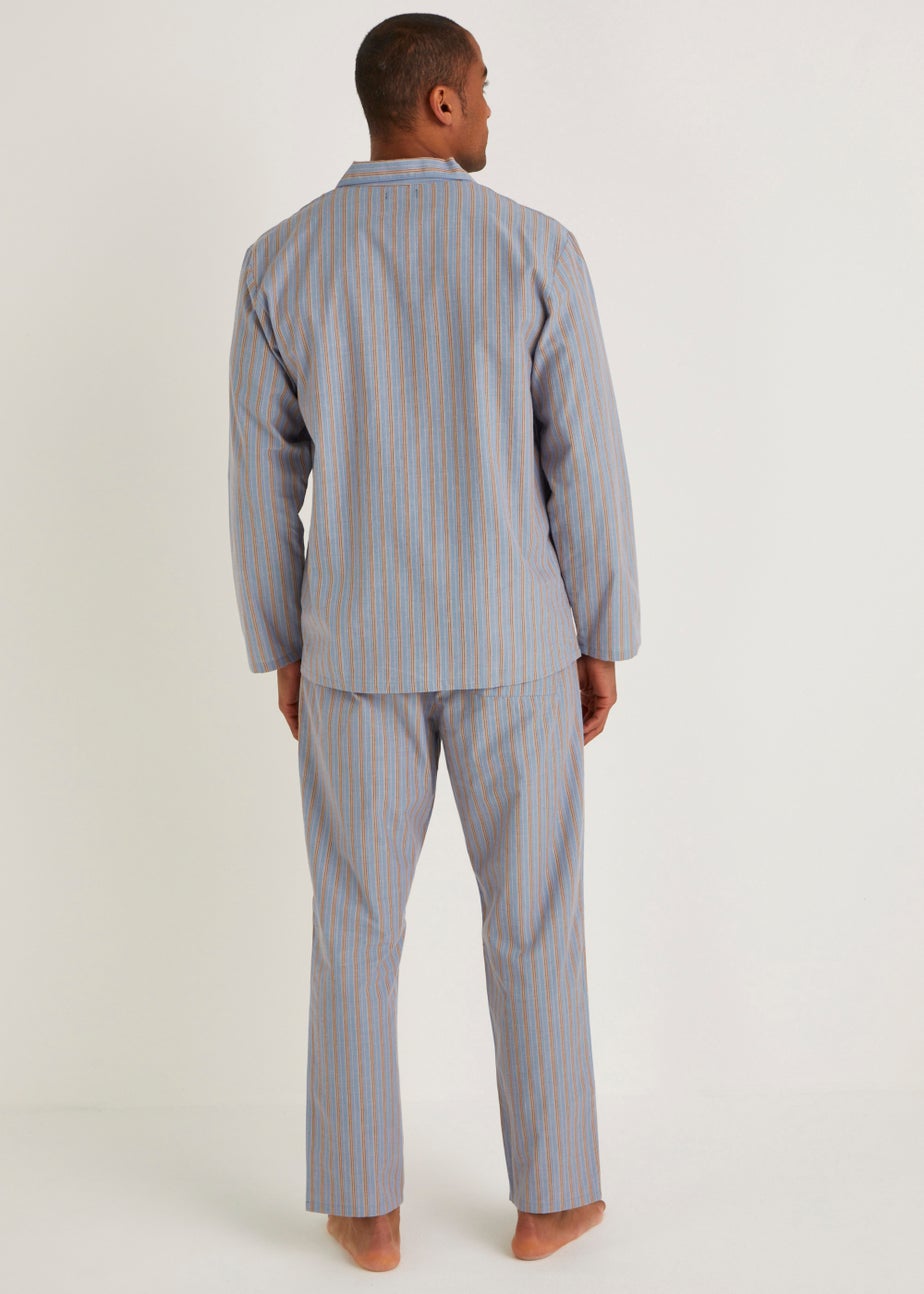 Blue Stripe Woven Button Up Pyjama Set