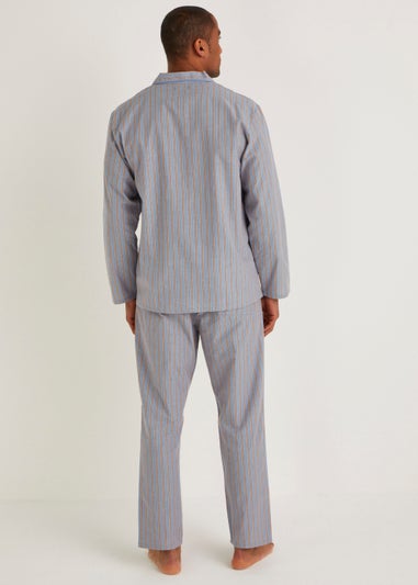 Blue Stripe Woven Button Up Pyjama Set