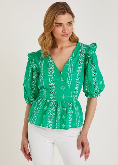 Green Schiffley Wrap Front Blouse