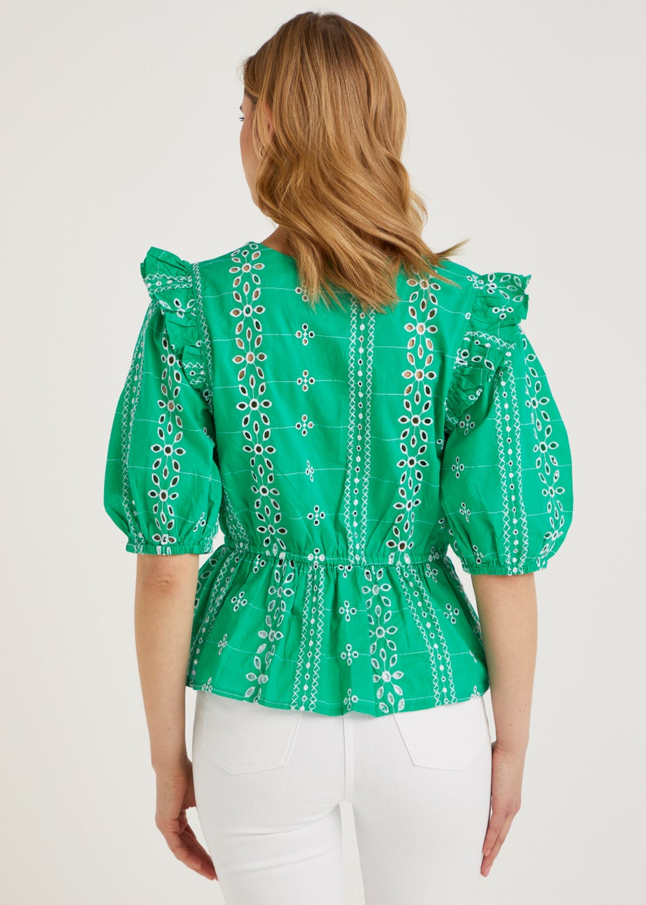 Green Schiffley Wrap Front Blouse