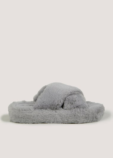 Grey Platform Cross Strap Slippers