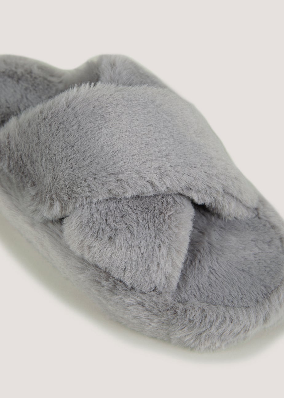 Grey Platform Cross Strap Slippers