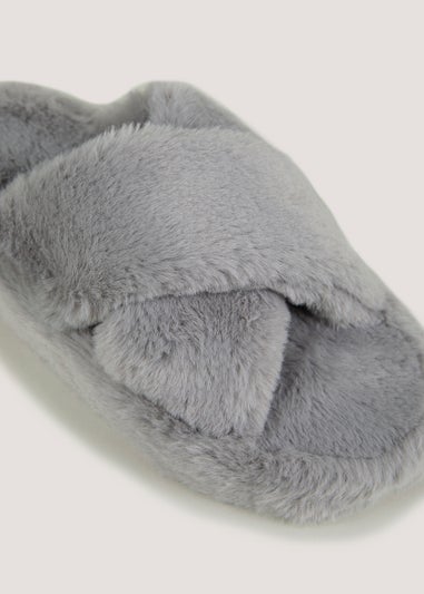 Grey Platform Cross Strap Slippers