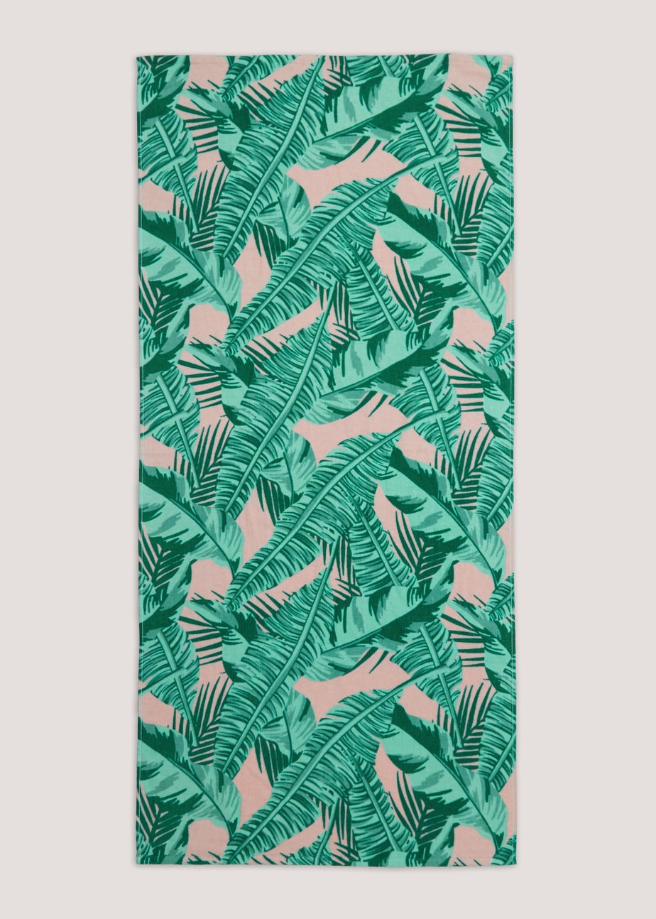 Pink Palm Print Beach Towel (150cm x 70cm)