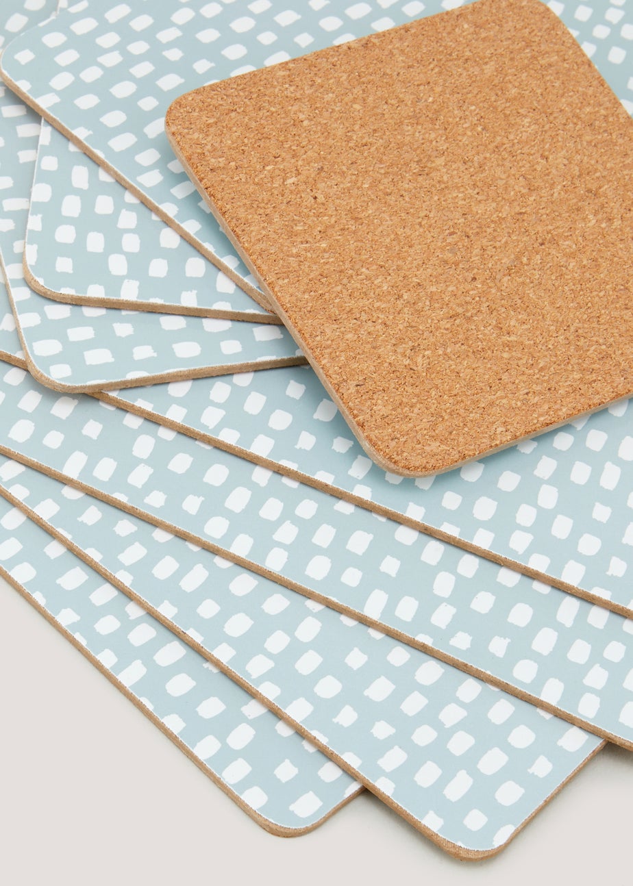 8 Pack Blue & White Dash Print Placemat & Coaster Set