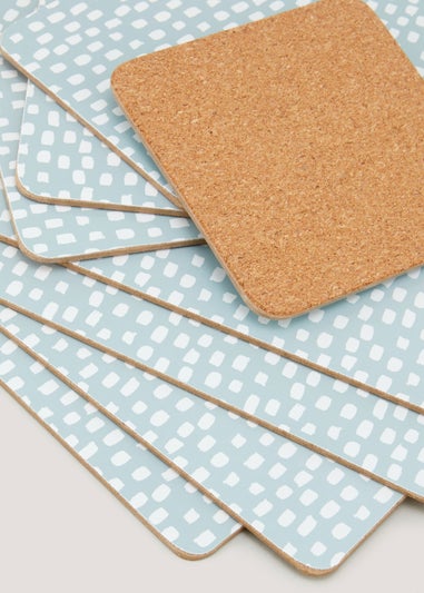 8 Pack Blue & White Dash Print Placemat & Coaster Set