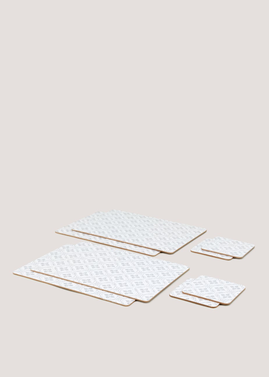 8 Pack Grey Geo Print Placemat & Coaster Set